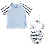 ベビー 水着　ビキニ+半袖ラッシュガードセット ハイネック 女の子 (80cm,90cm,100cm) (90cm, マリンボーダー)