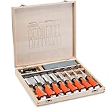 VonHaus 10 Piece Premium Wood Chisel Set with Honing Guide, Sharpening Stone & Storage Case [並行輸入品]