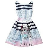 Domybest　子供服 女の子 ワンピース　フォーマル サンドレス 可愛い ドレス ガールズ ワンピース プリント ノースリーブ 春夏　日常着　誕生日 入学式 卒業式 発表会 結婚式 七五三 (16