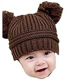 Meilleur reve(メイヤーリーブ)【かわいい ポンポン 付き】選べる 4色 ニット ウール 帽子 フリー サイズ フード ベビー キッズ 赤ちゃん 防寒 (4ピンク)