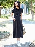 犬印本舗 Fairy フェアリー マタニティ ワンピース 授乳しやすい マキシ ポロ ワンピ 妊婦服 産前 産後 半袖 M ～ L ネイビー 21885 21885102