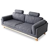 LOWYA （ロウヤ） ソファ ローソファー 天然木脚 簡単スタイルチェンジ ヘッドレスト付き 三人掛け ファブリック グレー