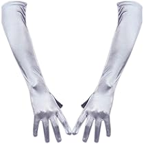 エヴァムエヴァ　シルク　ロング　ローブ　シルバー　光沢あり　ロングローブ　絹 Amazon | [QIN-FE] 女性伸縮性のあるサテンシルクグローブ50 cm