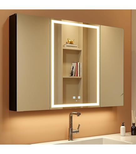 Amazon | ウッドワン 無垢の木の洗面台 三面鏡 W750×H638 奥行