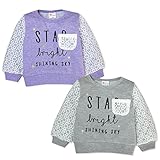 (パープル/80cm)ベビー服 女の子 トレーナー 長袖 ミニ裏毛 袖レース ロゴプリント 星刺繍 胸ポケット スナップボタン 女児 ベビー