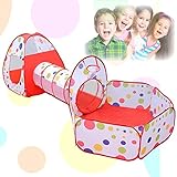 BYBREGAL® BABYLABEL みんなで遊べる秘密基地 折り畳みテントプレイヤード【つなげて遊べる3点セット/収納袋付き/レッド】簡単収納/折りたたみ/軽量/持ち運び/おもちゃ箱/屋外屋内/知