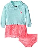 米国ポロ協会。ベビー女の子French Terry Mock Neck andネオンレースドレス カラー: グリーン