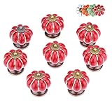 Hilitchi 8pcsヴィンテージPumpkinスタイルセラミックキャビネット引き出しドアプルノブハンドル レッド