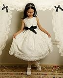 Candykids 子供ホローレースプリンセスドレス リトルプリンセスドレス 発表会 結婚式 入園式 演奏会 リボン飾り (130cm)