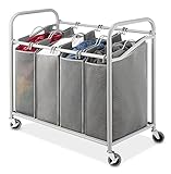 Whitmor 4-sectionランドリーソーターcart-heavy Duty、耐久性メタルフレーム&ハンドル – Large Hangingバッグwithプラスチックグリップ、キャスターホイール