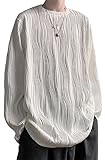 [Pablito] 長袖tシャツ メンズ 大きいサイズ 春服 ロンt ビッグシルエット ロングtシャツ 長袖 シャツ エンボス ロングティーシャツ 柔らかい トップス 抜け感 ロンティー クルーネック 春 秋 (M, ホワイト)
