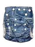 BubuBibi Bamboo Fun Prints Pocket Snaps Cloth Diaper/ Nappy - OS + 2 Inserts (One Size, Jeans) by Bu