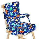 Kugooyi 食事 クッション こども チェアクッション 高さ調節 取り外し可能 クッション ひも付き ウォッシャブル 厚い チェア シート (ブルー・ダイナソー 背もたれ付き)
