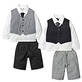 (ブラック/95cm)ベビー服 男の子 フォーマル スーツ 長袖 上下組 フェイクベスト シャツ ネクタイ付 ハーフ パンツ 千鳥格子 無地 男児 ベビー