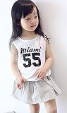 あかね哥 ロゴ ナンバリング 切り替え ふんわり スカート ワンピース ノースリーブ ストライプ 女の子 子供服 夏 ( ブラック / ホワイト )