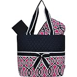 Navy & Pink Geometric Vine Pattern Print Quilted 3pc set Diaper Bag by NGIL [並行輸入品]