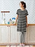 Angeliebe エンジェリーベ マタニティ パジャマ 授乳口付き ボーダー ハウスウェア 妊婦服 産前 産後 半袖 ナイティ M ～ L ブラック 21899 21899302