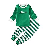 (プタス)Putars ベビー服 子供服 上下セット Tシャツ 女の子 男の子 兄弟ペア 長袖 nice naughty ストライプ柄 可愛い 秋 冬 運動服 旅行 記念日 プレゼント 12ヶ月-5歳