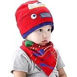 GOGO Baby Bib And Hat Set, Adorable Cartoon Pattern, 2 Pcs-Red
