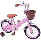 STITCH 子供自転車 女の子 3、4、5歳 14インチ 補助輪付き 幼児用自転車 クリスマス お誕生日プレゼント レトロ可愛い イギリス風 プリンセス ガールズ 森のお姫様 ベル かご付き ピンク