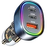 【80W 3ポート】IDOLCO 車 充電器 シガーソケット USB C 急速充電器【PD30W/20W+QC30W】3台同時に充電 虹色LED付き カーチャージャー タイプc 車載充電器 iPhone 17/Air/16/15 Pro Max/iPad/Android 各種対応