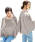 Sweet Mommy マタニティトップス 授乳服 授乳ケープ 着たまま授乳 360度安心 Tシャツ 大きいサイズ とろみ竹繊維 大判 天然素材 2WAY肩魅せ 春 夏 産前産後／F／グレージュ