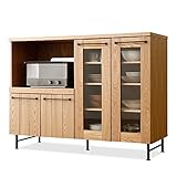 LOWYA （ロウヤ） レンジ台 キッチン収納 木製 天然木 タモ材 スチール スライド棚 可動棚 コンセント付 キャビネット 幅119cm ナチュラル おしゃれ