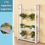 J-園芸ラック ラワースタンド 2段花/植物ラック/シェルフ鉄の金属立っている棚板吊り下げプラント花瓶ポットホルダーシェルフスタンドラック（庭園用）棚屋外/屋内居間バルコニー80x23x140cm（2