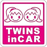 Sticker Shop Haru ＴＷＩＮＳ IN CAR マグネット 女の子の双子角型 ピンク