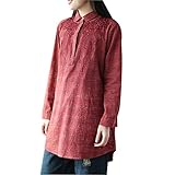 (ボラ-キキ) Bole-kk ロングシャツ シャツワンピース チュニック レディース ブラウス 長袖 ゆったり 刺繍 オフィス (赤)