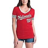 Washington NationalsレディースS / S Vネックベビージャージー XS レッド