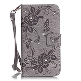 UNEXTATI iPhone 7 Plus ケース ダイヤモンド 手帳型ケース カバー カード収納 ストラップ 付き Apple iPhone7 Plus 用 Case Cover (グレー)