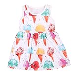 子供服 ドレス 女の子 春夏 可愛い 幼児 赤ちゃん 女の子 ノースリーブ アイスクリーム柄 プリンセス キッズ ベビー パーティー (80cm)