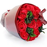 YOBANSA フレグランスソープフラワー ブーケ 枯れない花 バラ 花束 シャボンの香り誕生日 記念日 父の日 プレゼント ギフトボックスセット 10 色 (レッド)