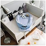 ベビー ベッドインベッド ポンポン付き 可愛い お洒落 赤ちゃんベッド 添い寝 おむつ換え ベッドガード 取り外し洗濯可 出産祝い プレゼント INS (95*70*16cm, ブルー)