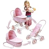 ピンクギンガム人形おもちゃPram、キャリア、ベビーカー、29 x 17.25 X 31.5