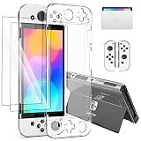 Switch 有機el カバー【2022 Switch有機Elモデル対応】XGIUINI Switch 有機el 保護ケース 分体式設計 Switch有機ELモデル クリア カバー【ドッグ 対応】Switch oled 本体 PCカバー + Joy-Con TPUカバー + Switch 有機el ガラスフィルム 2枚 衝撃吸収 滑り止め 着脱簡単 全面保護