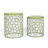 Adeco Home Garden Accents Circle Wired Round Iron Metal Nesting Stool Side End Table Plant Stand Bub