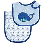 Luvable Friends Baby Burp Cloth and Bib Set (Blue Whale) by Luvable Friends