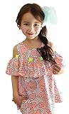 あかね哥 タッセル 付き レトロ 花柄 オフショルダー ワンピース オフショル 女の子 子供服 半袖 ( ネイビー / ピンク )