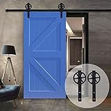 内部Slidingバーン木製ドアハードウェアトラックキットBigスポークホイールローラー 10FT /120" 1 Door Track Kit ブラック CNN2134