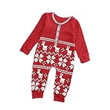 eshionクリスマス鹿ベビー男の子女の子幼児ニットロンパースジャンプスーツボディスーツ服 カラー: レッド