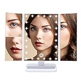 Qivange Lighted Makeup Mirror 4 in 1 Trifold Vanity Mirror with 24 Pcs LED Lights 1x/2x/3x Magnifica