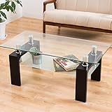 センターテーブル 「マックス（クリアガラス）」【ブラック色/黒色】 100cm幅