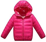 (コ-ランド) Co-land ふわふわ 子供服 ダウンジャケット キッズ アウター 女の子中綿ジャンパー フード付きコート 無地純色 ガールズ 女児 あったか 冬防寒 ローズ 140
