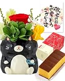 長崎心泉堂 敬老の日 花とお菓子 プリザーブドフラワー ギフト プレゼント 猫 ねこ レッド 和菓子 敬老の日カステラ セット アニマル KR1H
