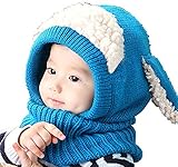 LIWEIKE うさぎちゃん風 ニット帽 ニット帽子 ベビー キッズ 赤ちゃん 子 子供 用 かわいい 防寒 (ブルー)