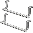 2 Pack Stainless Steel Over Door Towel Rack Bar Holders for Universal Fit on Over Cabinet Cupboard Doors (Sliver)