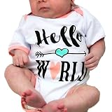 Winzik新生児幼児赤ちゃん男の子女の子Outfits Hello World文字プリントロンパースジャンプスーツ服Tシャツ カラー: ピンク