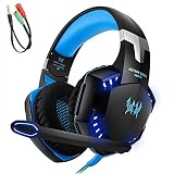 ゲーム用ヘッドセット, KOTION EACH G2000オーディオアダプターケーブル付きPCラップトップスマートフォン用3.5mmゲーミングヘッドセットノイズリダクション